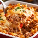 Delicious Beef Lombardi casserole served in a baking dish