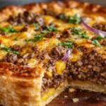 Homemade beef pie with flaky crust and savory filling