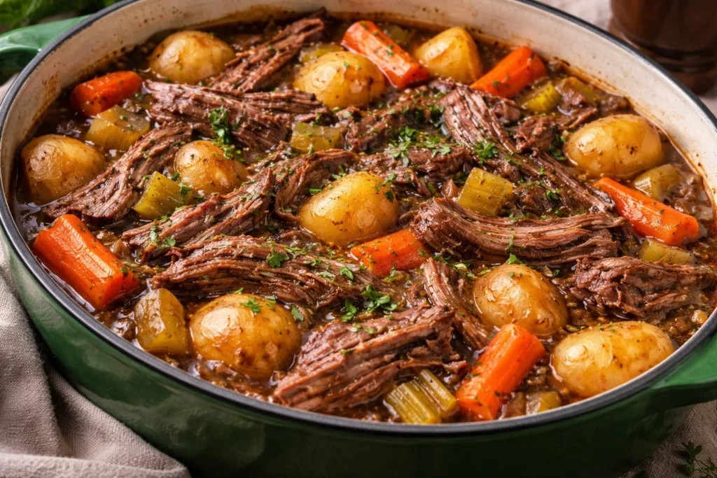 Delicious homemade Beef Pot Roast served with vegetables