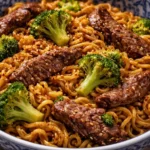 Delicious bowl of beef ramen with tender beef, rich broth, and fresh vegetables