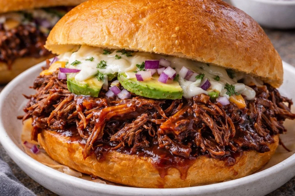 Delicious beef sandwiches served with fresh ingredients and flavorful toppings.