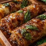 Delicious homemade beef spring rolls served with dipping sauce