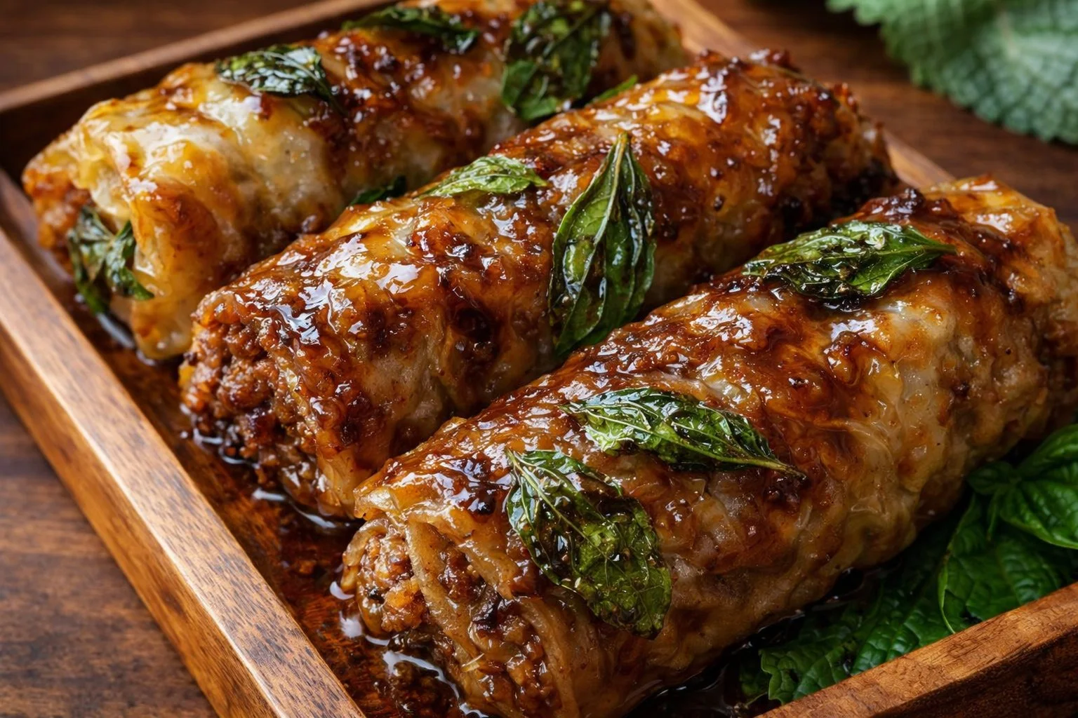 Delicious homemade beef spring rolls served with dipping sauce