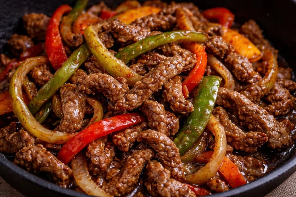 Hearty beef stir-fry with succulent beef strips and colorful vegetables