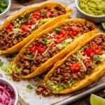 Delicious beef tacos filled with seasoned meat and fresh toppings on a plate