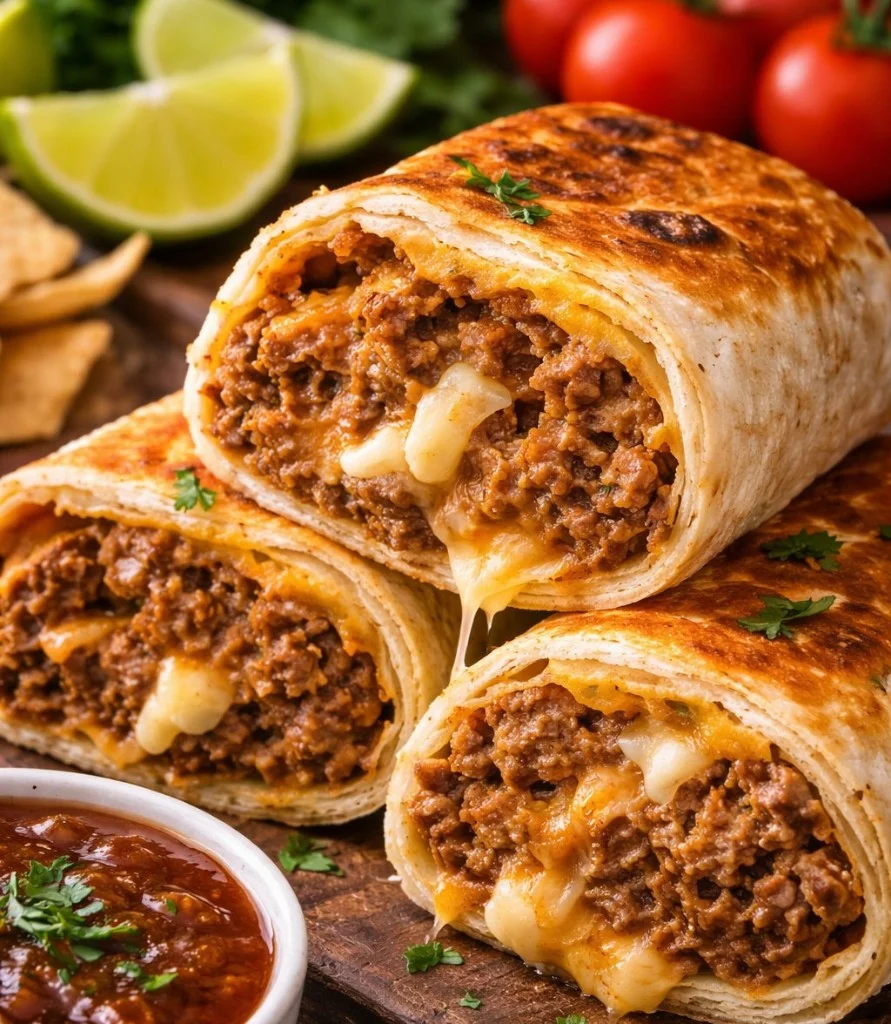 Delicious beef tacos topped with fresh ingredients and served on a plate.