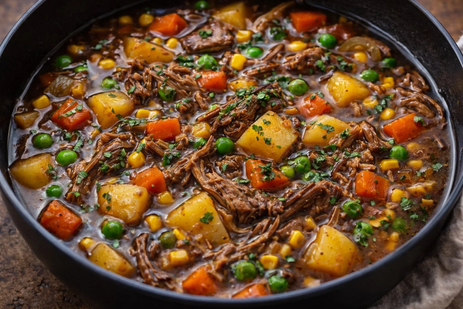 Delicious bowl of Beef Vegetable Soup with fresh vegetables and tender beef chunks
