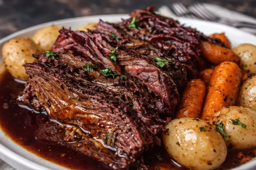 Tender corned beef cooked in a crock pot for a flavorful meal