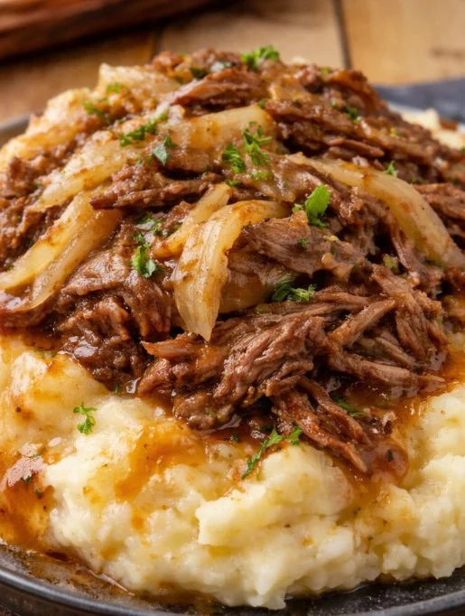 Delicious crockpot beef chuck roast served with vegetables
