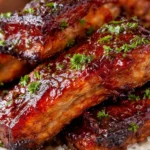 Delicious crockpot beef ribs served with barbecue sauce and sides.