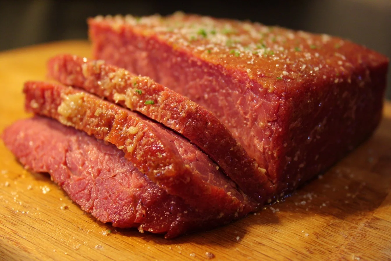 Slow-cooked Crockpot Corned Beef served with vegetables