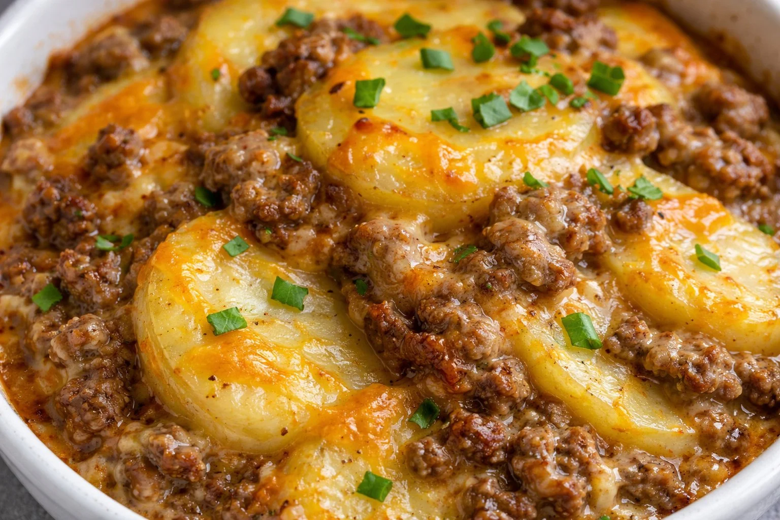 Delicious crockpot ground beef meal served in a bowl with herbs