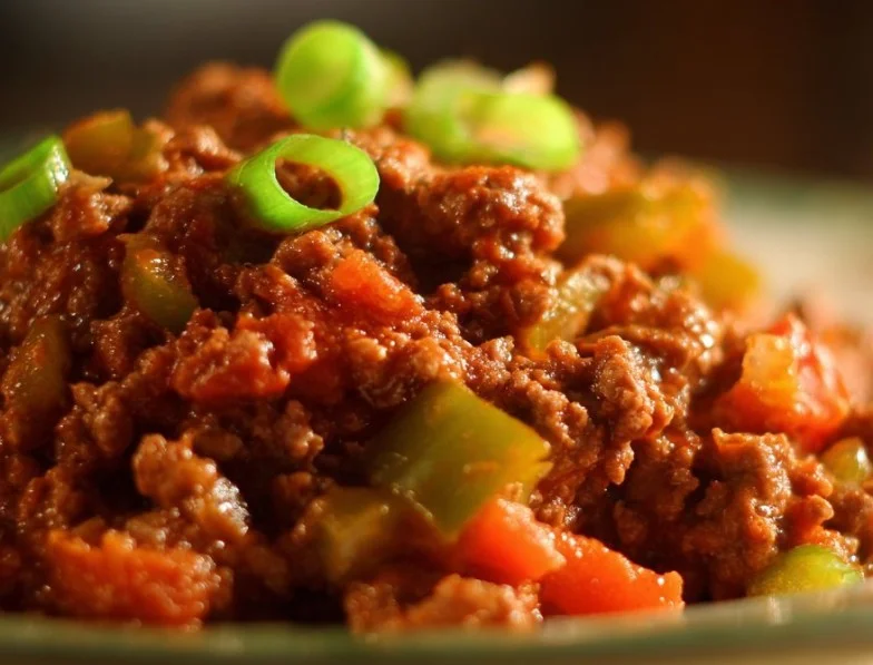 Crockpot Ground Beef Recipe ingredients and finished dish