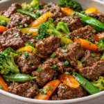 Easy beef stir fry with colorful vegetables and savory sauce