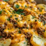 Easy ground beef dinner served on a plate with vegetables and spices