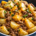 Delicious easy ground beef recipe ready to serve on a dinner plate