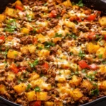 A hearty dish of ground beef and potatoes, served in a bowl.