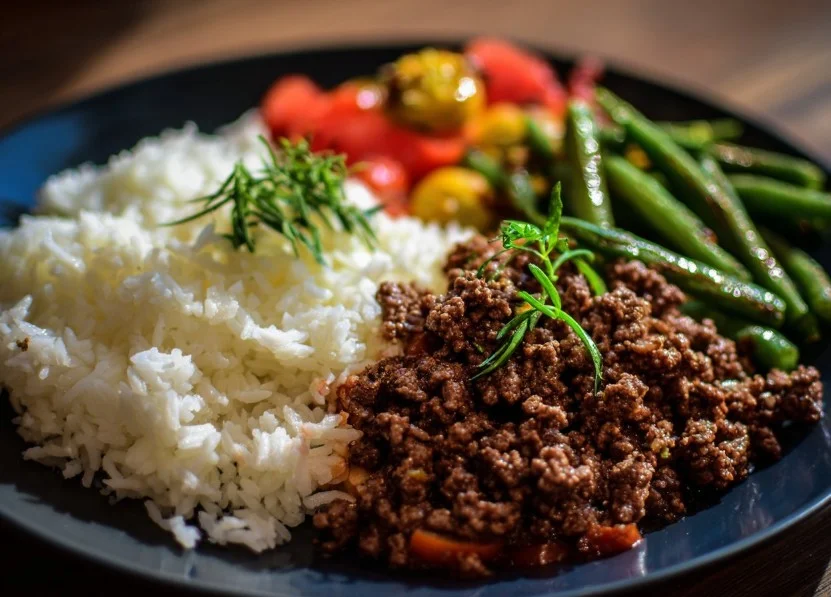 Ground beef meal prep with healthy recipes and portioned ingredients