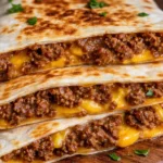 Delicious ground beef quesadillas with melted cheese and fresh toppings