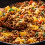 Various delicious ground beef recipes on a kitchen table.