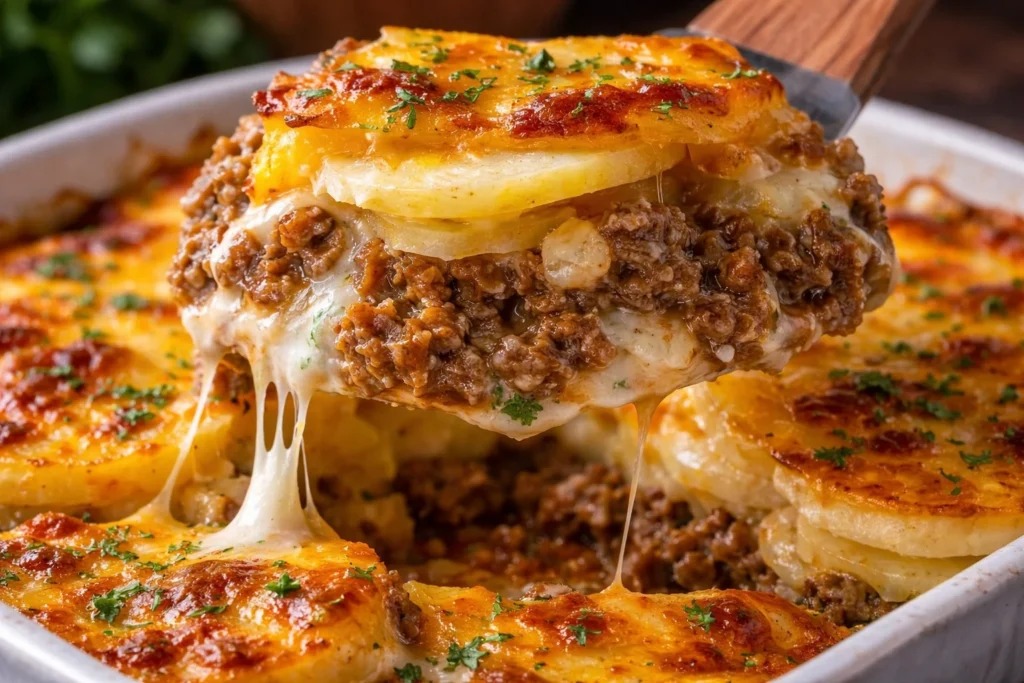 Juicy hamburger with fresh toppings on a wooden plate