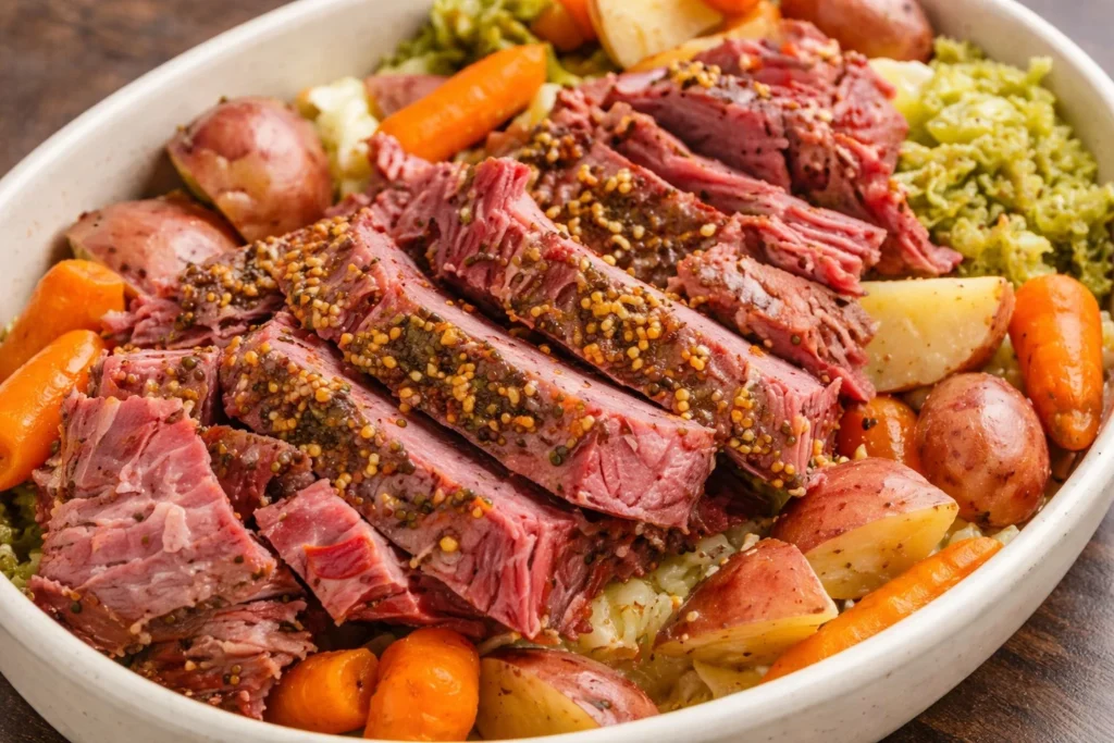Delicious Instant Pot corned beef ready to be served