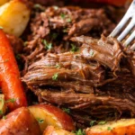 Delicious Instant Pot roast beef ready to be served with vegetables