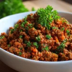 Delicious low carb ground beef recipe served in a bowl with fresh vegetables