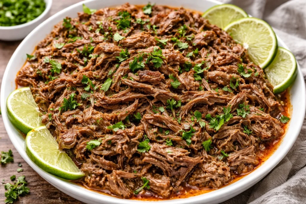 Delicious Mexican Shredded Beef cooked with spices, ideal for tacos and burritos