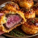 Mini Beef Wellington appetizers on a serving platter