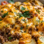 Delicious quick ground beef dinner served with vegetables and pasta.