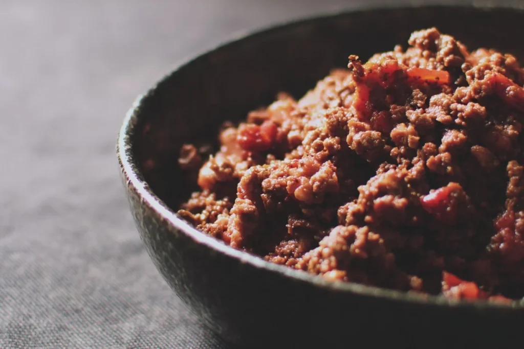 Delicious simple ground beef dish served with vegetables