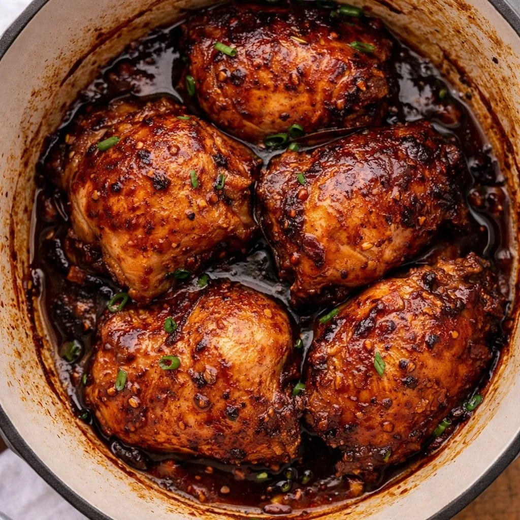 Delicious Adobo Chicken served with rice and garnished with herbs