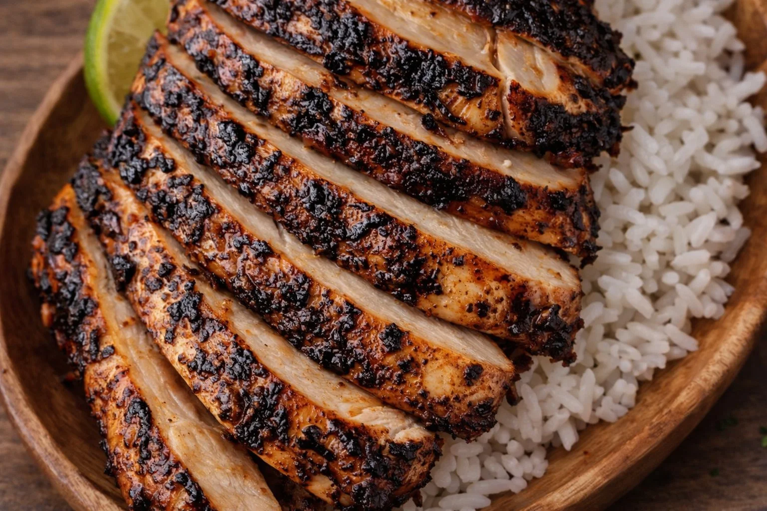 Juicy air fryer chicken breast served on a plate with herbs and spices