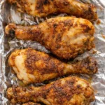 Baked chicken legs seasoned and cooked to perfection on a serving plate.