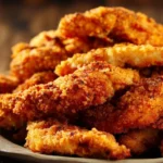 Crispy Baked Chicken Tenders served with dipping sauce on a plate