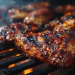 Delicious barbecue chicken served on a plate with fresh herbs and sauce