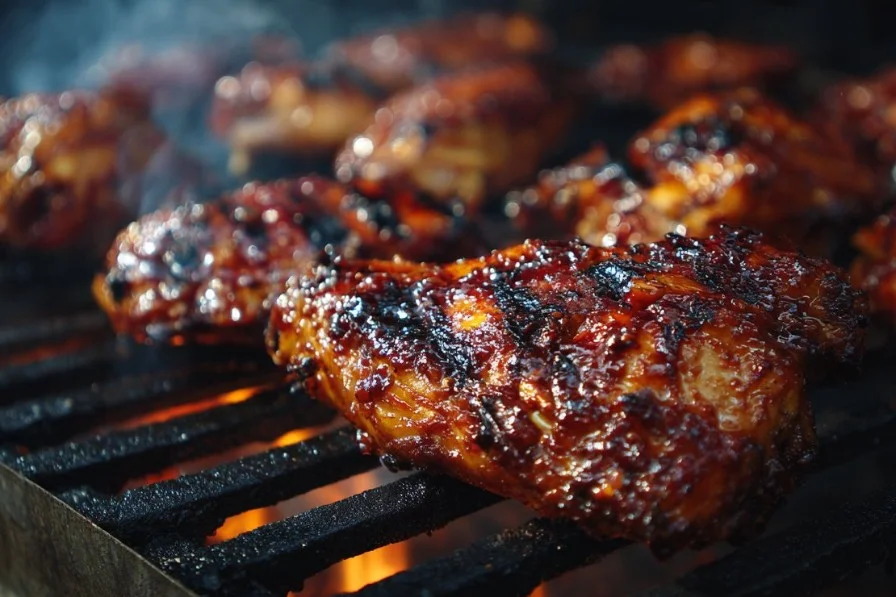 Delicious barbecue chicken served on a plate with fresh herbs and sauce