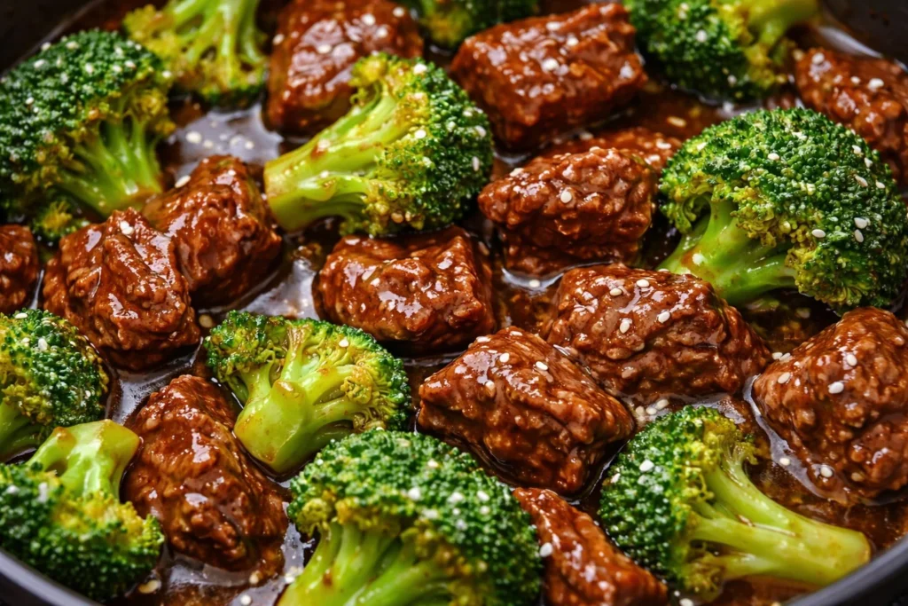 Instant Pot beef and broccoli dish served with rice