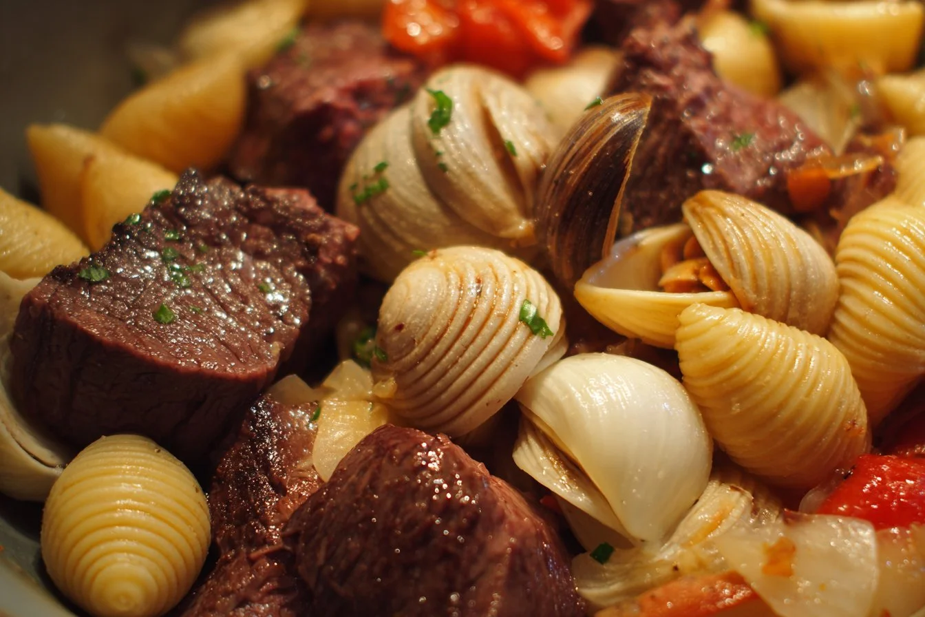 Delicious Beef and Shells with creamy sauce and pasta, perfect for dinner.
