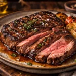 Cooked Beef Bottom Round Roast served with vegetables on a plate