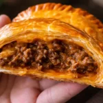 Delicious homemade beef empanadas on a wooden table
