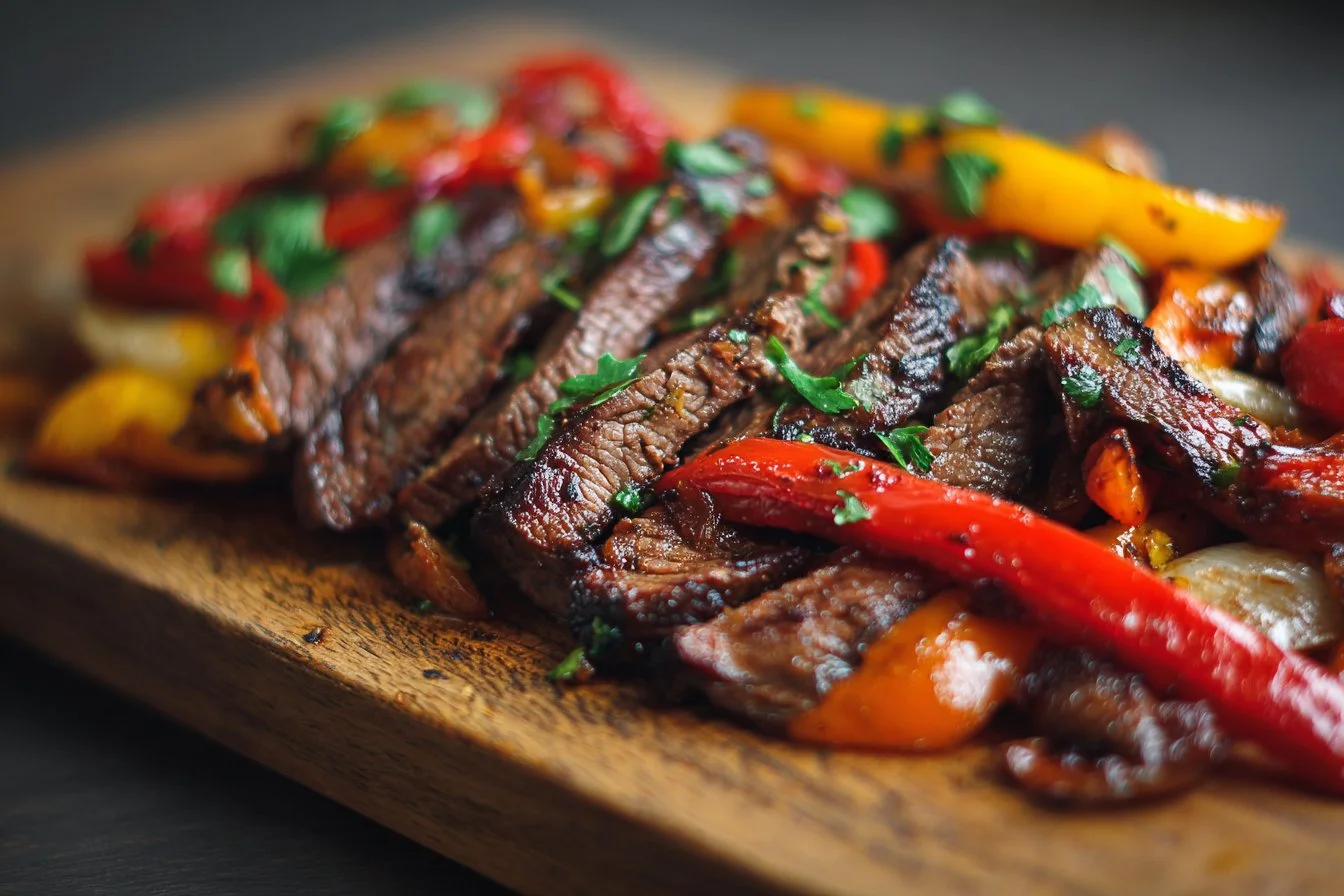 Juicy marinated beef fajitas ready for grilling and serving