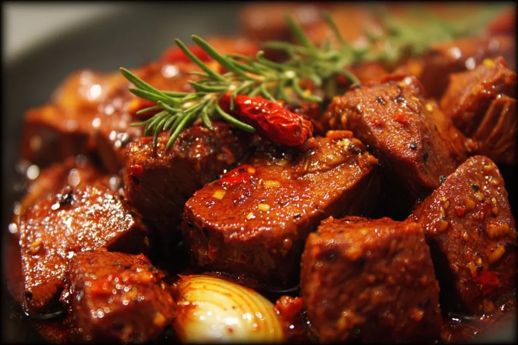 Delicious beef marinated in a flavorful marinade before grilling.