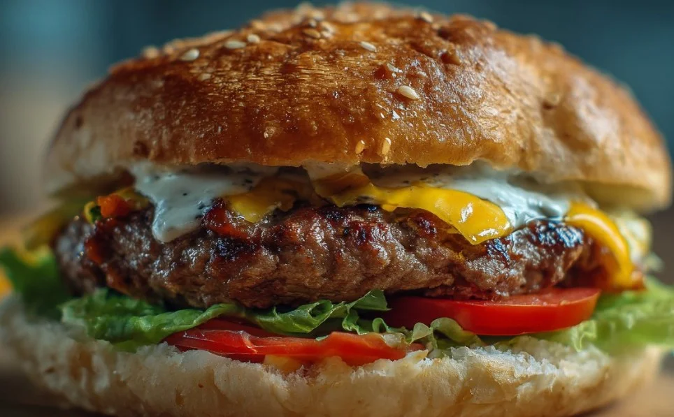 Juicy beef patty ready to be grilled and served in a delicious burger.