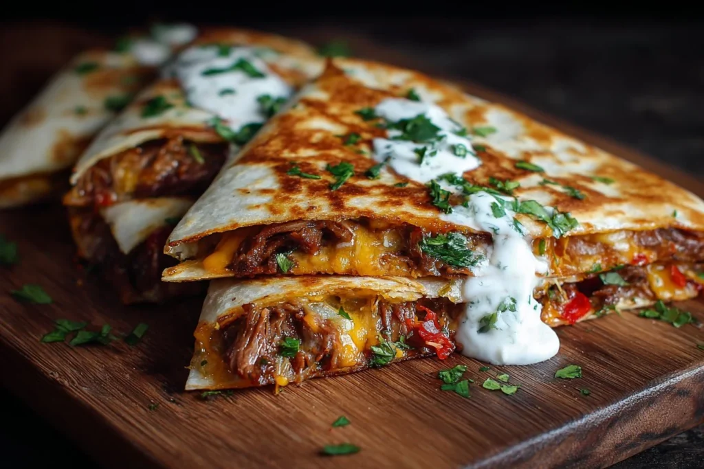 Delicious Beef Quesadilla with melted cheese and fresh ingredients