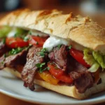 Delicious beef sandwich with fresh toppings and seasonings