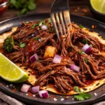 Delicious beef short ribs cooked in the oven, garnished with herbs.
