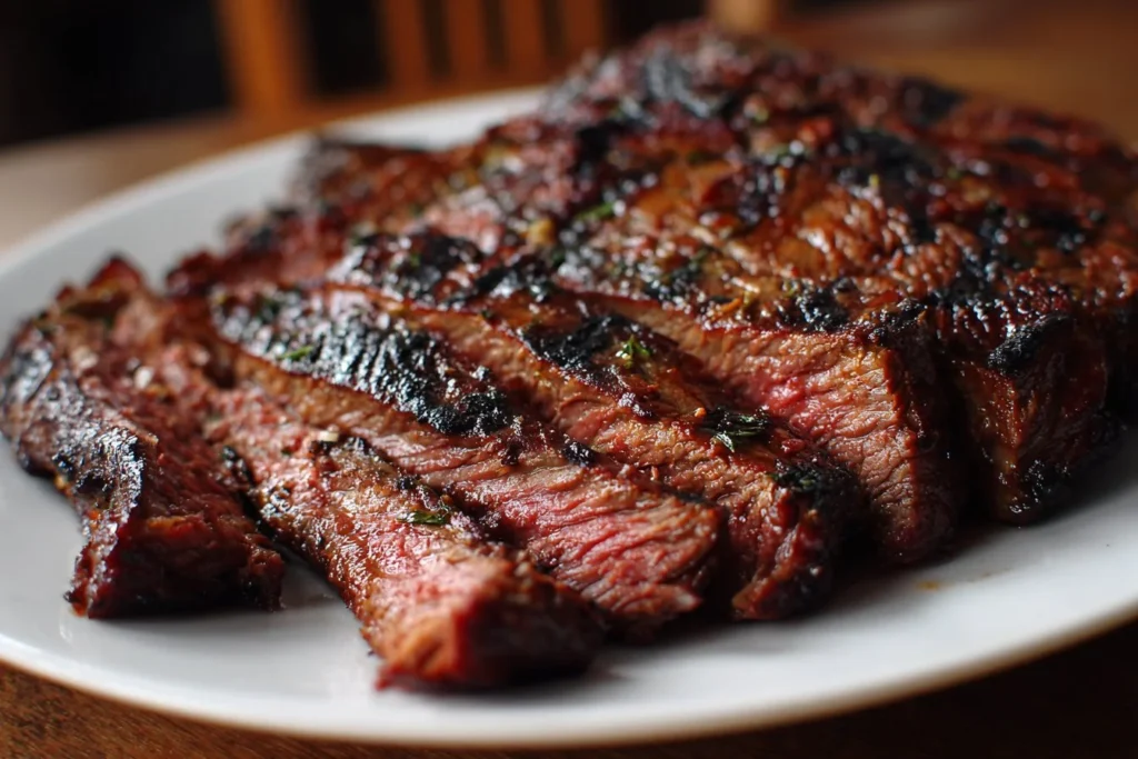 Grilled beef skirt steak served with fresh herbs and spices