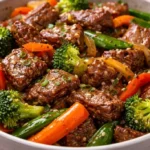 Delicious beef stir fry with vegetables in a savory sauce
